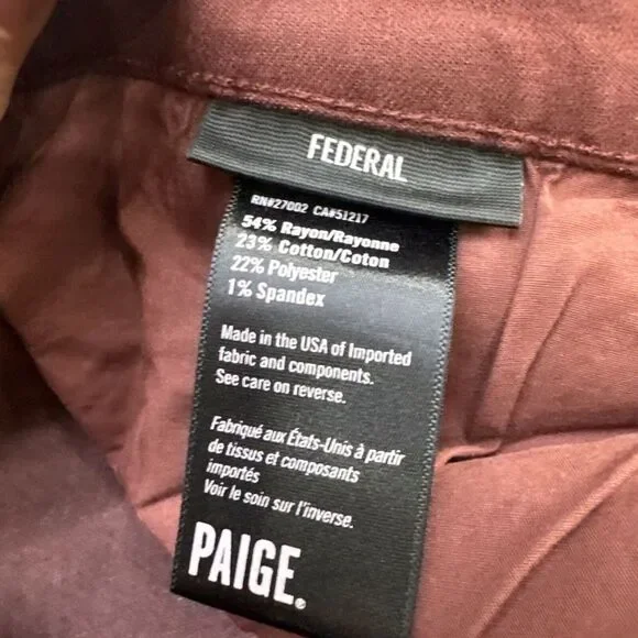 Paige Jeans Mens 40x32 Rustic Wine Red‎ Federal Classic America Denim - Picture 6 of 9